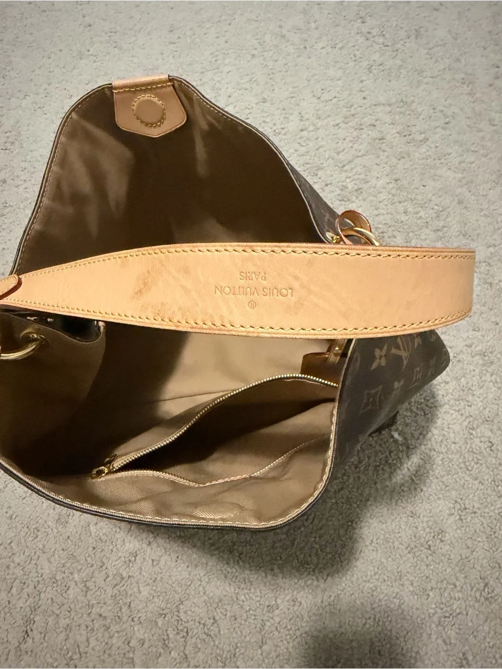 Louis Vuitton Brown Monogram Shoulder Bag with Natural Vachetta Strap